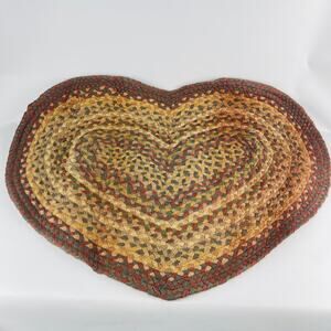 Heart Jute Braided Rug Rust Green Tans 29 1/2 x 22”